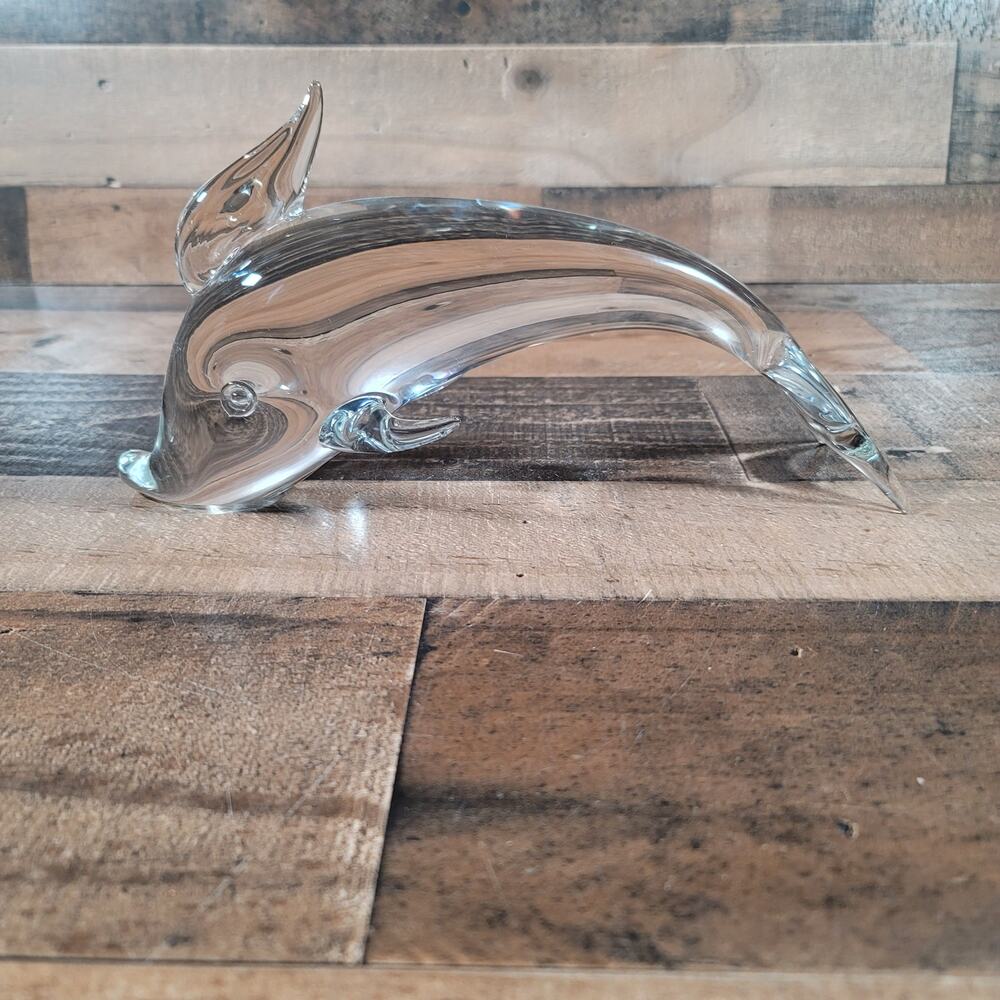 Large Murano Clear Glass Dolphin Signed Zanetti L - 12 Inches